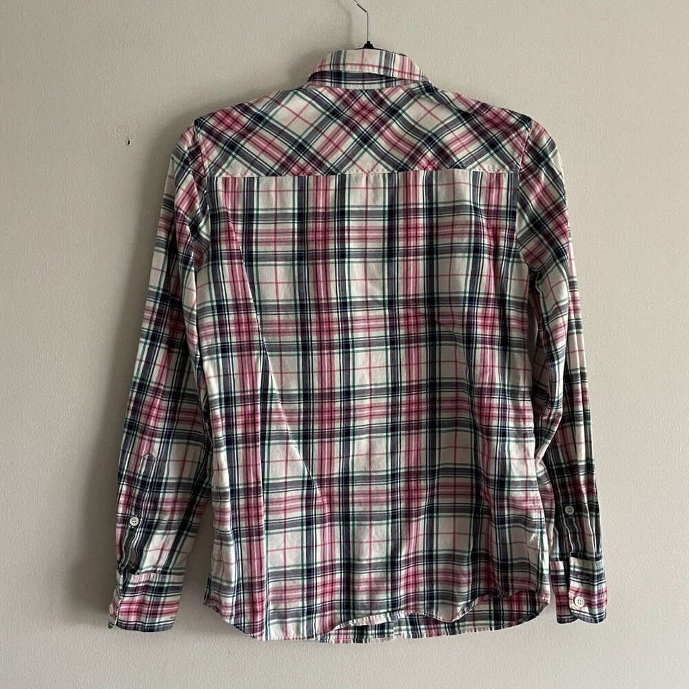 J.Crew Women 00 Mint Strawberry Plaid Cotton Preppy Button Front Boy Shirt - Picture 11 of 11